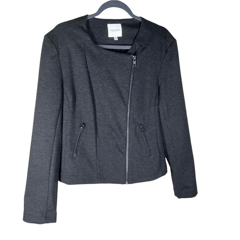 CATHERINE Malandrino Runway Style Womens Sz 2XL Charcoal Jacket ZIP Front